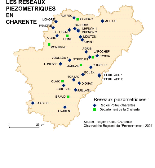 Cartes des piézomètres de Poitou-Charentes : accès par département