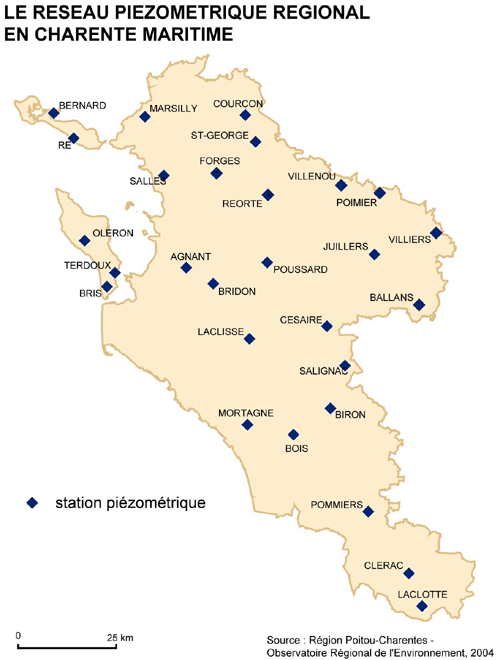 Cartes des piézomètres de Poitou-Charentes : accès par département